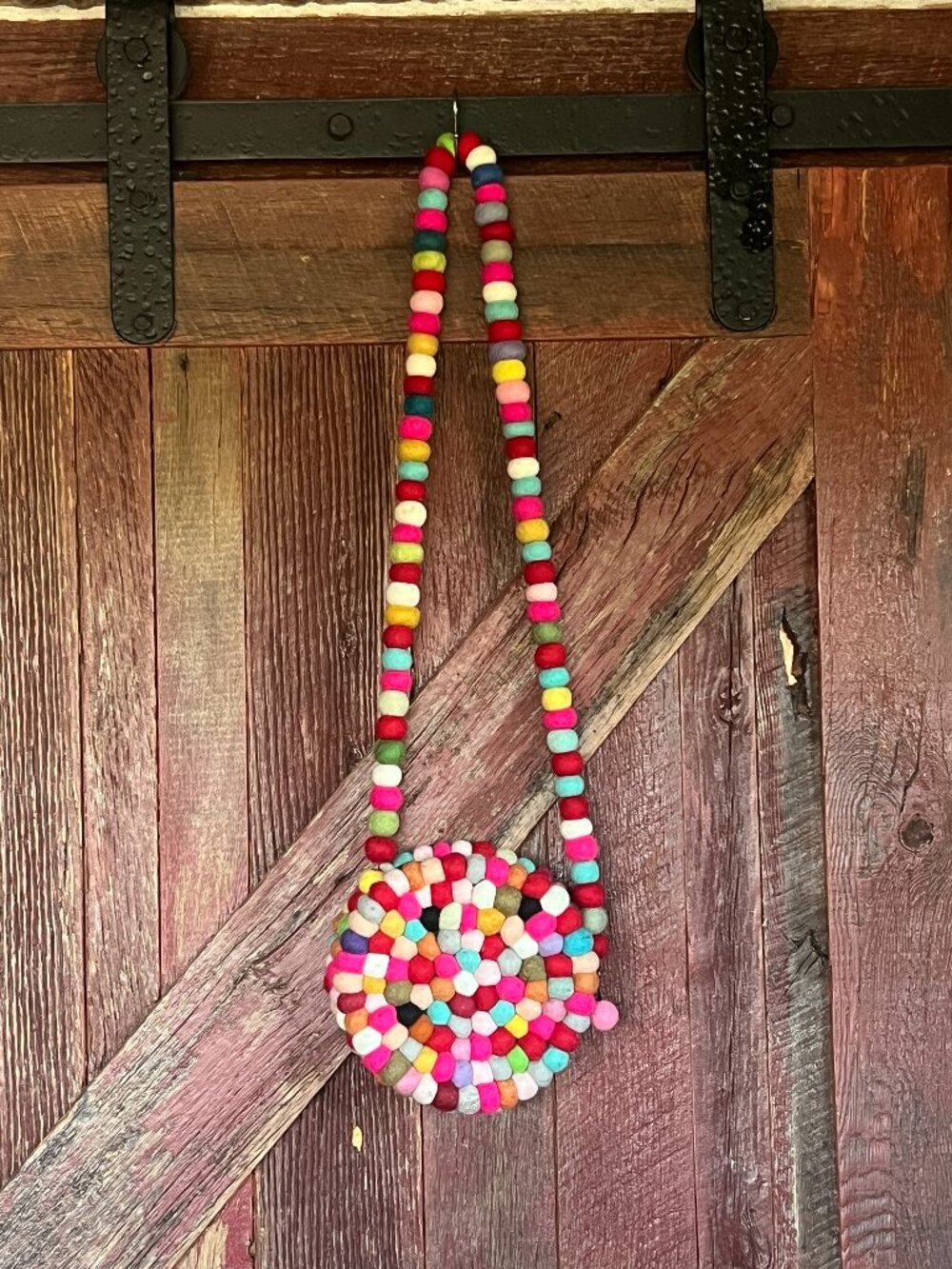 Colorful Felt Ball Crossbody Bag Handmade Wool Pom Pom Round Purse (From Nepal)